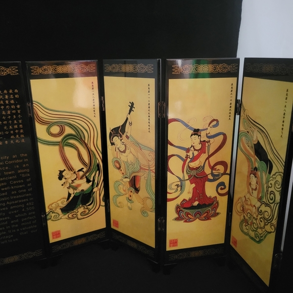 Vintage An Imitation of An Ancient Small Screen 6 Panel Lacquer Folding Screen - Picture 11 of 15